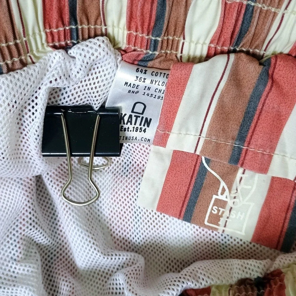 Katin Board Shorts Mens Medium Striped Red Tan Blue‎ Surf Swim Trunks